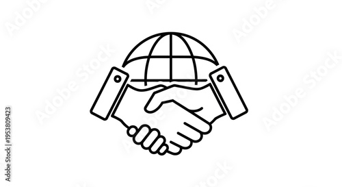 Handshake with globe and robotic arms.