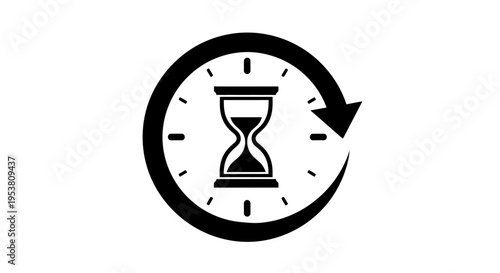 Hourglass in circular arrow symbol.