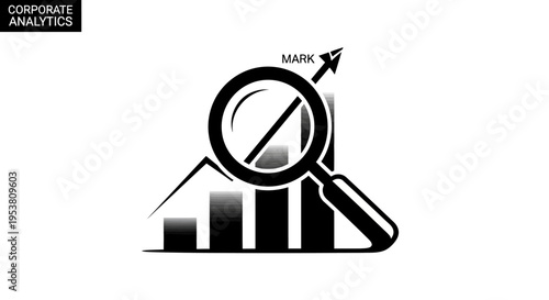 Magnifying glass on bar chart graph.