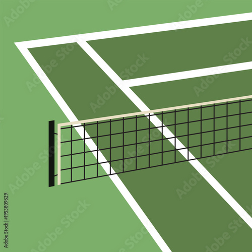 tennis grass court, sport field layout with net, simple line symbol of tennis playground, minimal flat design- vector illustration
