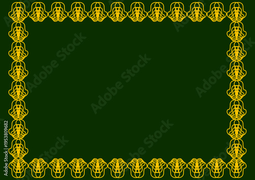 Decorative Vintage Floral Frame Border with Repeating Circular Pattern dark green and gold style