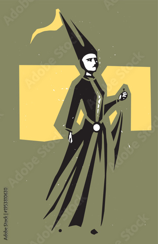 Woodcut style Medieval Woman in dress