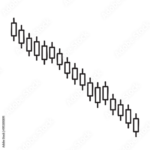 A downward trending stock chart displays a series of connected candlestick patterns on a financial graph screen.