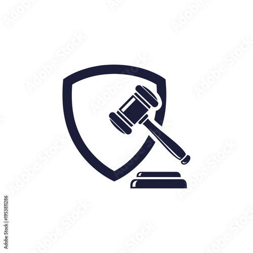 Law and Justice Symbol: Gavel and Shield Icon Representing Legal Protection and Authority