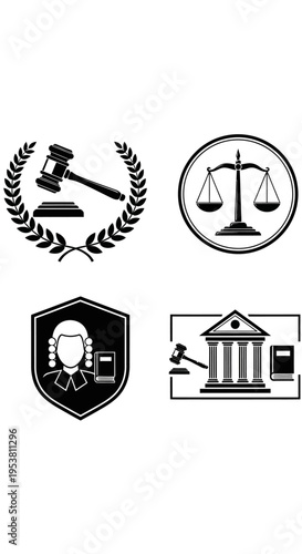 Law Icons: Gavel, Scales of Justice, Judge, Courthouse - Legal Symbols Collection