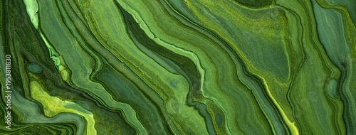 Dark green abstract fluid art background with emerald liquid marble texture effect in acrylic pour painting style