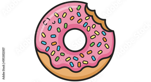 A pink frosted donut with sprinkles.