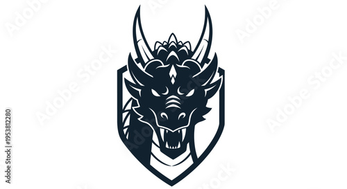 Black dragon head on shield emblem.
