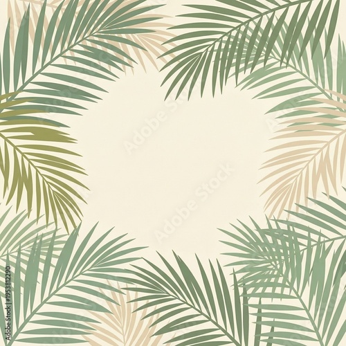Stylized palm branches forming a soft frame with gentle pastel lighting and clean minimal composition copy space