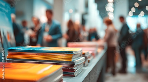 Vibrant books and blurry people at event: Capture the atmosphere of an event filled with vibrant book displays and people. Focus on the colorful spines and the blur of attendees.