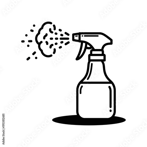 Spray bottle dispensing liquid, illustration