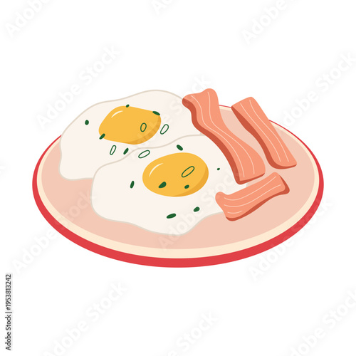 Healthy breakfast plate with fried eggs and crispy bacon