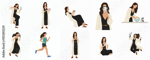 Flat Style Detailed Active Lifestyle Woman Various Activities and Poses Illustration