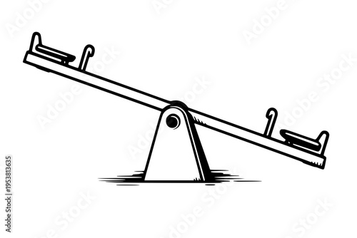 Vintage Seesaw Illustration on White Background, Childhood Play Equipment