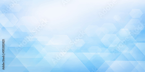 Abstract blue background with triangles and bright sunlight shining through fluffy white clouds in a beautiful summer sky atmosphere