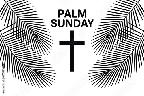 Black and white for Palm Sunday with palm fronds and cross