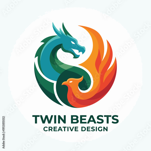 A captivating logo featuring a dragon and phoenix, symbolizing duality and strength, ideal for businesses in gaming, fantasy, or storytelling industries.