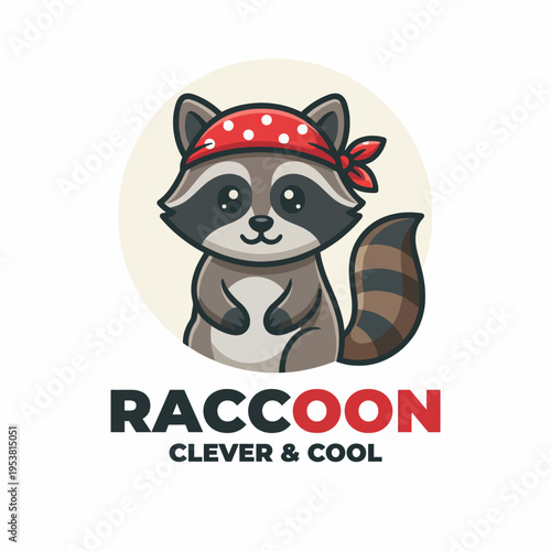 A cheerful raccoon wearing a red bandana, exuding cleverness and charm, ideal for brands that celebrate fun, creativity, and whimsical themes in a friendly manner.