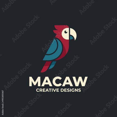 An elegant logo of a macaw in vibrant colors, symbolizing creativity and design, suitable for various applications in branding and marketing in the art world.