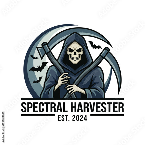 A striking logo featuring the Grim Reaper with a scythe, surrounded by bats, symbolizing the thrill of horror-themed events or merchandise.