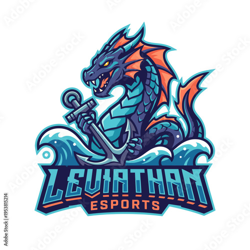 Fotografia The Leviathan esports logo features a striking dragon intertwined with nautical elements, capturing strength and excitement, perfect for gaming communities and teams