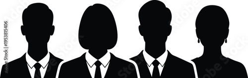 business people silhouette avatars set, male and female corporate profile icons, professional team characters, black isolated vector illustration