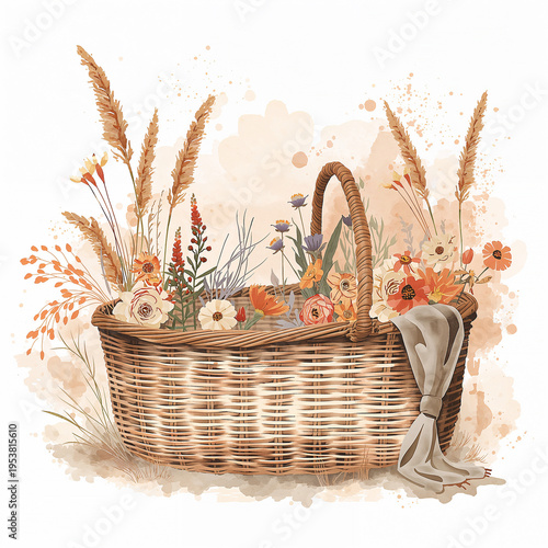 Boho baby bassinet with pampas grass and flowers