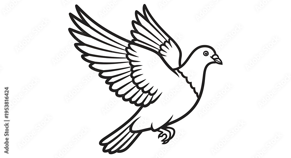 Fototapeta premium Black and white flying dove illustration