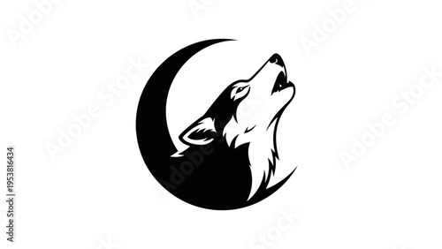 Wolf Howling at Crescent Moon Silhouette - Mystical Night Animal Graphic