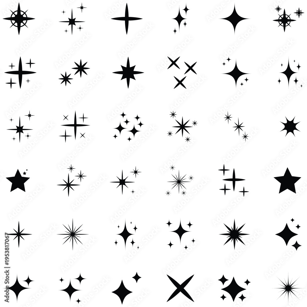 Obraz premium Collection of black starburst shapes and designs on white background