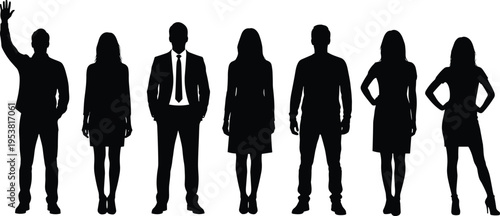 Business team silhouettes men women standing corporate professionals office workers leadership teamwork company staff isolated