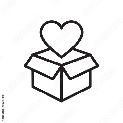 An illustration depicts a box with a heart emerging from it, symbolizing love and generosity in a simple, graphic design.