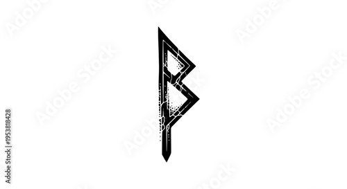 Ancient Norse Rune Symbol, Fehu, Wealth and Prosperity, Black Grunge Texture