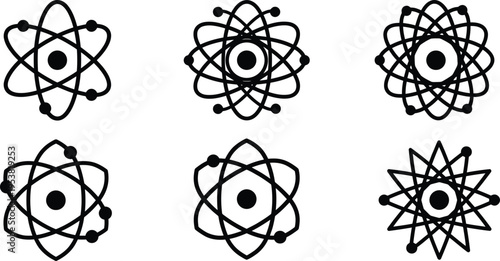 Atom icon set. in different styles isolated on white background for science and technology.

