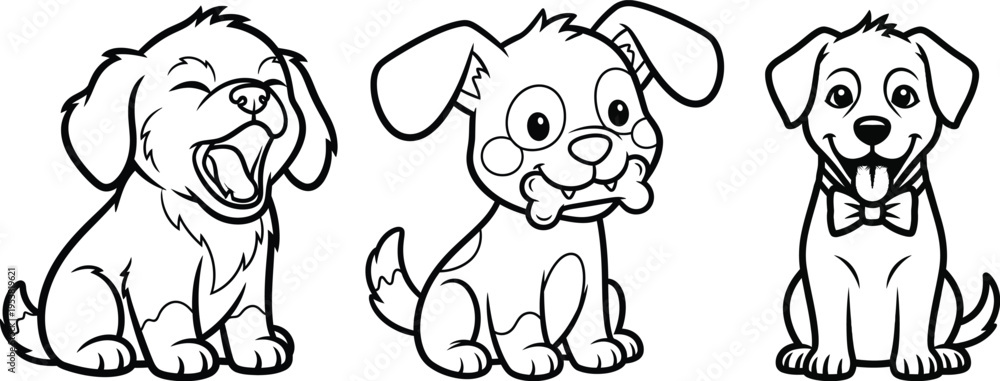 Obraz premium Cute dog friends coloring book page for kids and adults
