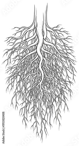 Detailed Botanical Illustration of a Taproot System