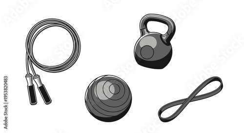 Fitness Equipment Set: Jump Rope, Kettlebell, Exercise Ball, Resistance Band