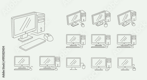 Desktop computer and laptop illustrations.