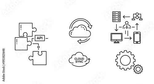 Cloud sync API puzzle pieces connect.
