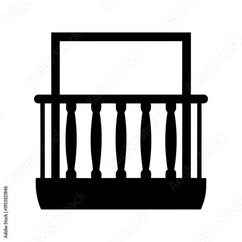 Classic black silhouette of an elegant outdoor balcony with decorative balustrade and window frame Vector, illustration