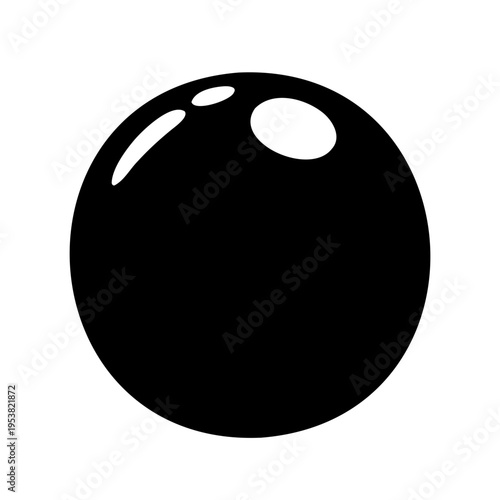 Shiny black bowling ball or dark polished sphere with highlights on a white background Vector, illustration