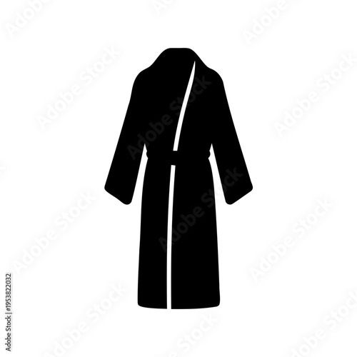 Black silhouette icon of a comfortable long-sleeved bathrobe with a tie for relaxation and spa wear Vector, illustration