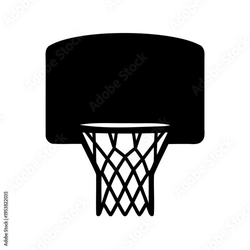 A classic silhouette of a basketball hoop with a net and backboard for sports game Vector, illustration