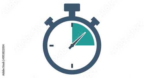 Flat vector design of a modern stopwatch graphic representing time measurement, productivity, and swift progress.