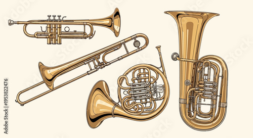 Set of Brass Musical Instruments Illustration