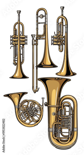 Set of Brass Musical Instruments Illustration