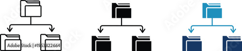 File hierarchy icon showing data structure and digital folder organization. Professional illustration for directory tree management, information architecture, and database record arrangement.