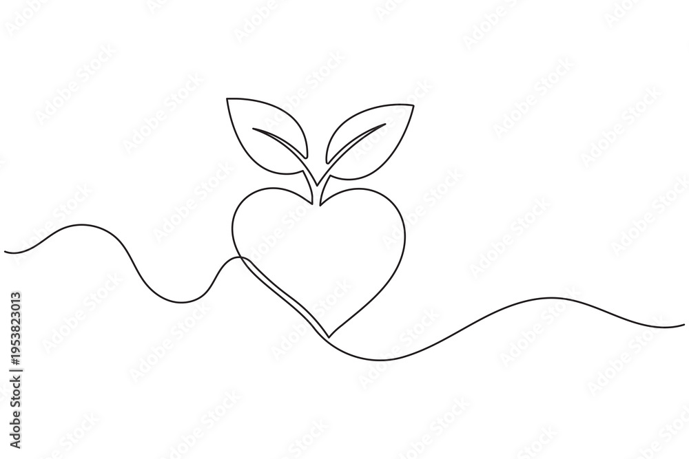 Fototapeta premium Heart shaped leaf continuous one line art for world environment day