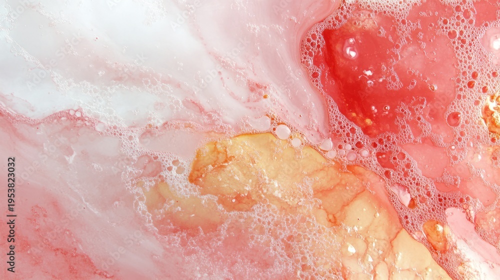 Fototapeta premium Aesthetic Bath Bomb: An artful swirl of vibrant colors and frothy textures in a close-up shot of a bath bomb dissolving, perfect for relaxation and sensory delight.