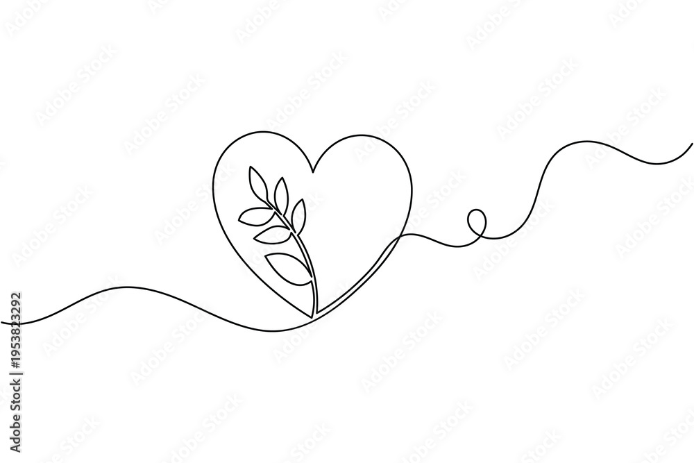 Fototapeta premium Heart shaped leaf continuous one line art for world environment day